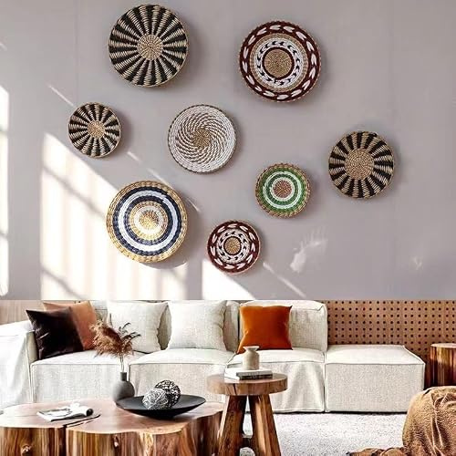 Set di 8 piatti decorativi da appendere in tessuto di alghe marine, per decorare la casa, da appendere alla parete di ispirazione africana