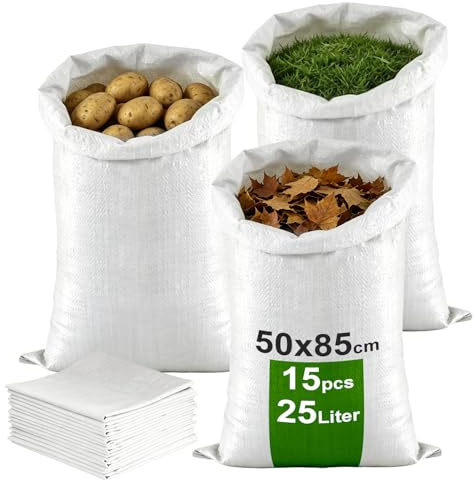 PDKKFF 15 pcs 50x85cm Bolsas de Tela Sacos de Escombros 25kg PP Blancas