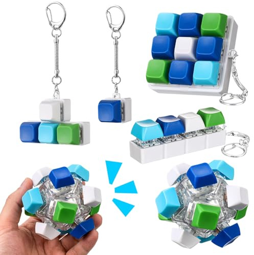 5 Pcs Keyboard Fidget Toy – Clicky Fidget Keychain Set, Portable Stress Relief Keyring Cool Gadgets Decompression Toys for Adults, Desk Toy for Office Anxiety