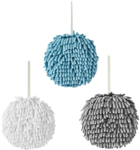 Toallas de Mano Colgantes de Microfibra, 3 Unidades en Forma de Bola | Absorbentes, Secado Rápido, Diseño Decorativo para Cocina y Hogar