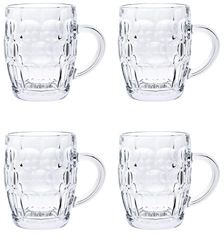Classic Beer Pint Style Mugs Glass Pot Old Pub Bar Style Tankard Handle Stein Dimple (4)