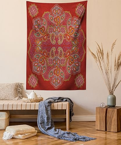 ABAKUHAUS Mandala Wandteppich, Motiv Traditionelles Paisley aus Weiches Mikrofaser Stoff Waschbar ohne Verblassen Digitaldruck, 150 x 110 cm,Bordeauxrot Weiß