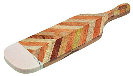 Kitchen Craft - Planche à Servir en Bois de Manguier et Marbre, 48 x 13 cm - Marron et Rose Pâle