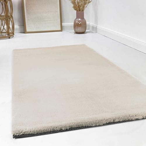 Wecon Home Alice Hochflorteppich, 80 x 150 cm, Creme beige | moderner Hochflor Teppich, Läufer für Wohnzimmer, Flur, Schlafzimmer