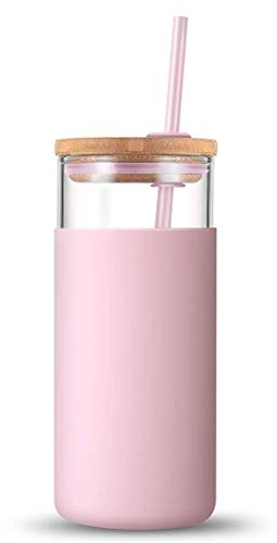Yumira Tazza da caffè in vetro con cannuccia e coperchio, 500 ml in vetro trasparente, ideale per caffè freddo, acqua, frullati