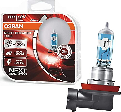 2x Osram H11 55W 12V PGJ19-2 Night Breaker Laser +150% Next Generation 64211NL-HCB hell Weiß White Ersatz Scheinwerfer Halogen Auto Lampe - E-geprüft