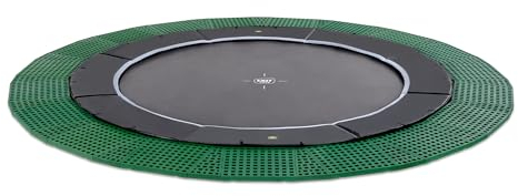 EXIT Toys Dynamic Rundes Groundlevel Trampolin - ø427cm - Mit Fußschutzsystem - Mit Freezone Sicherheitsfliesen - Extra Lange Sprungfedern - Rostfrei - Trampolin für Kinder - Schwarz