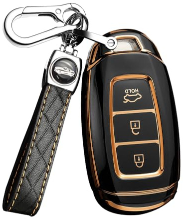 ontto Autoschlüssel Hülle Cover Passt für Hyundai i30 Ix35 Kona Encino Solaris Azera Grandeur Ig Accent Santa Fe 2018 2019?TPU Schlüsselbox Schlüsselhülle Schlüsselanhänger Schlüssel Schutz-Schwarz