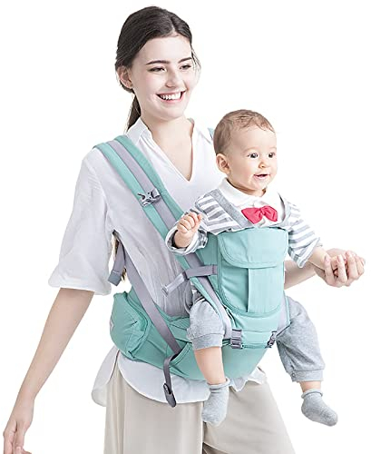 WHSPORT Ergonomisches Babytrage 3-36 Monate mit Hüftsitz, Wandelbare 3-in-1 Tragemöglichkeiten für den Rucksackgebrauch, Größenverstellbar für Männer und Frauen (Color : Green)