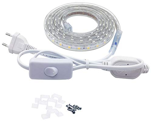 Q.Laomi LED Strip 2 Meter, LED Lichtstreifen, Wasserdicht IP65 LED Leiste mit Schalter, 230V LED Streifen Direktanschluss Lichtleiste, 2M, Weiß