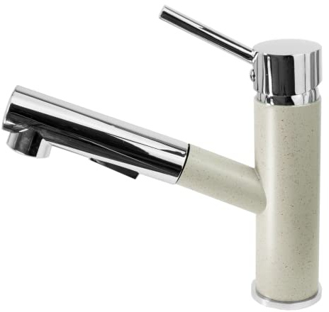Granitan Wasserhahn Küche Cado, Küchenarmatur Einzelhebel | Stehend Spülbecken, Mischbatterie Küche mit ausziehbarem Auslauf, 17,5 cm, Beige