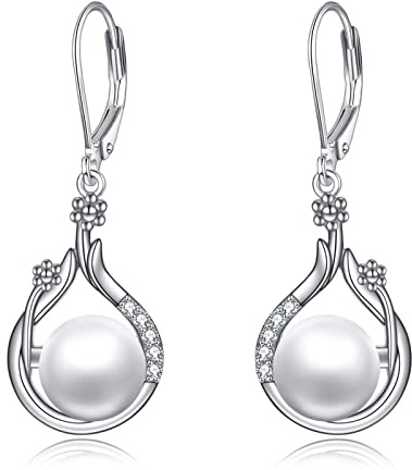 Perlenohrringe für Damen 925 Sterling Silber Ohrringe Hängend Ocean Wave Ohrringe Perle Schmuck Geschenke für Damen (Perlenohrringe 2)