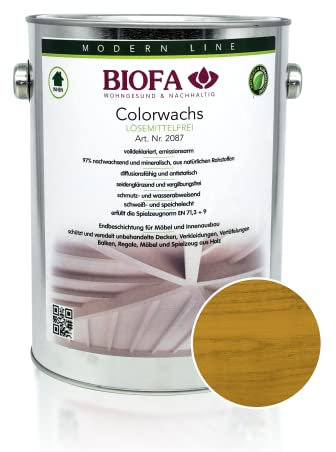 BIOFA Colorwachs lösemittelfrei farbig natürliche Holz-Wachs-Lasur mit Carnaubawachs für Holzdecken, Möbel, Spielzeug Kiefer 2,5L