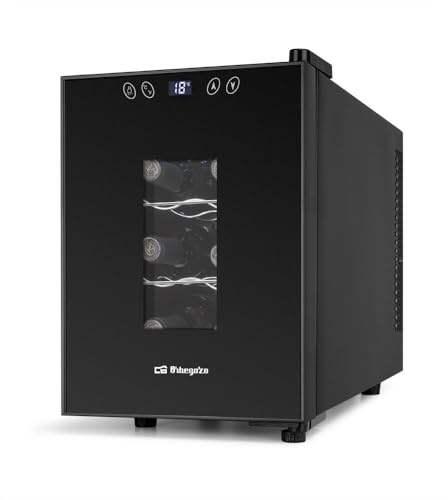 Orbegozo VT 630 Vinoteca de 6 Botellas Volumen 17 Litros Panel Táctil Pantalla Digital Termostato Regulable 11-18°C Luz LED Interior Silenciosa Estantes Cromados 55W