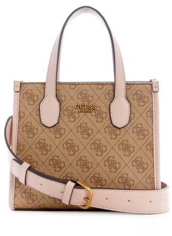 GUESS Damen Silvana Tote Umhängetasche, Mini-Tragetasche, Tragegriff Oben, Latte-Logo/Rosenholz