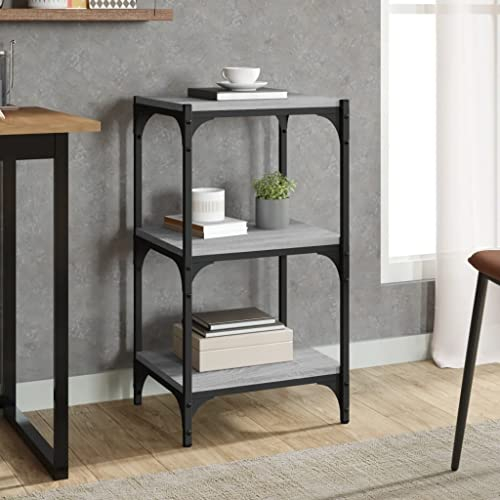 WIFESE 40x33x70,5 cm Bücherregal mit 3 Ablagen Lagerregal Regale Wandregal Holzregal Standregal Aufbewahrungsregal TV Schrank DVD Regal Holz für Wohnzimmer Grau Sonoma Holzwerkstoff Stahl
