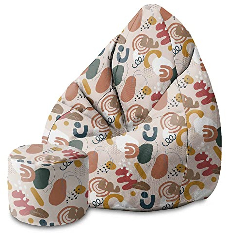 DreamRoots Sitzsack Erwachsene 80x80x120, Irregular Shapes | Bean Bag mit Lehne, Hocker & Bezug, 80x80x120 & 70x70x105 cm, Sitzkissen Boden, Bubibag, geometrische Designs