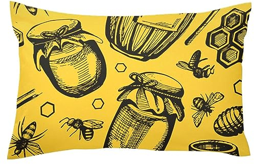 Bee Honeycomb and Honey Jar Cushion Covers, 1 Pack Throw Pillow Covers Decorative Soft Velvet Pillowcase for Couch Sofa Bed Car Living Room, 16x24 Inch