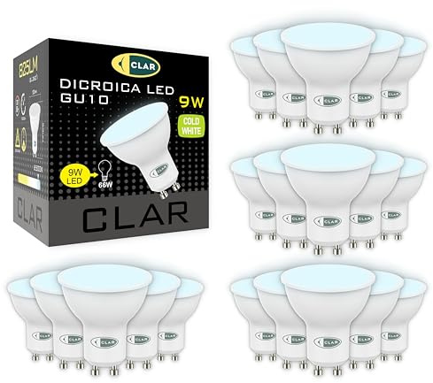 CLAR – LED GU10 LED kall vit, 9 W GU10 LED, glödlampa GU10, GU 10 LED, LED-lampa GU10, LED-lampa GU10 kall vit 6000 ºk (förpackning 20)