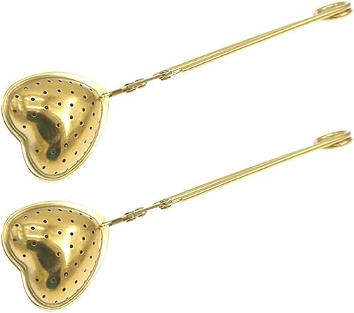 EdirFtra 2 Pcs Passoire à thé en Forme de Coeur Filtre à thé Infuseur Filtre à thé avec poignée Mesh Tea Ball Mini Passoire 16 * 4cm(Golden)