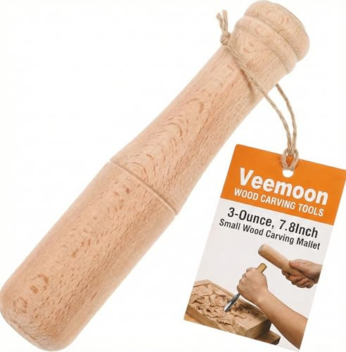 Veemoon Small Wood Carving Mallet Hammer, Lightweight Woodworking Mallet Craft Carpenter Hammer Handmade Beech Mallet Ice Carving Hand Tool Comfortable Handle Reduces Hand Fatigue (3-Oz, 7.8Inch)