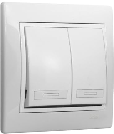 Interruptor doble conmutador blanco, 12A, 250V, tipo europeo; ideal para controlar luces y electrodomésticos en casa o oficina.