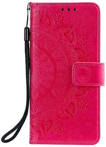 Wuhaizher for Honor X7B/Honor 90 Smart Phone Case Flip Wallet, Red | Folio Cover for Girls Women, Shockproof Bumper Protection, PU Leather, Card Holder, Kickstand, Magnetic Closure, Mandala