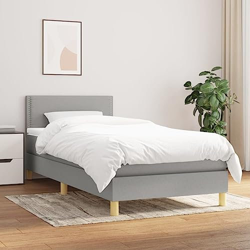 ULUYYUC Boxspringbett, Palettenbett Gästebett Jugendbett Familienbett Geeignet für Arbeitszimmer Zimmer Mieten Wohnbereich Schlafzimmer mit Matratze Hellgrau 100x200 cm Stoff