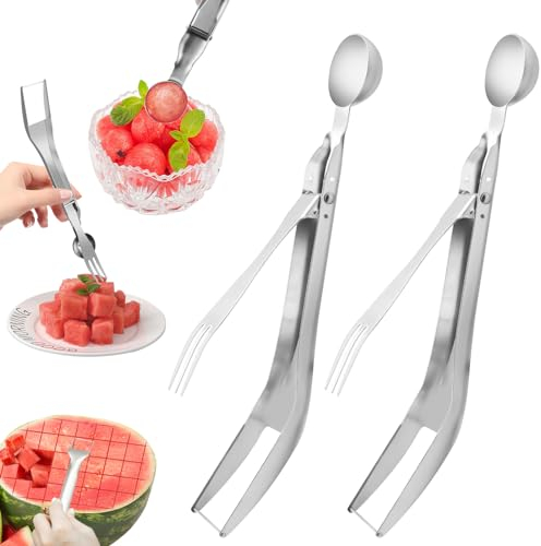 2piezas Cortador de sandía, cortador de sandía de acero inoxidable cortador de fruta 3 en 1 portátil para fiesta en casa, acero inoxidable engrosado herramienta cortadora de sandía cortador de frutas