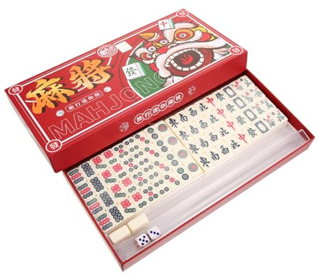 HEMOTON Mini Portable Mahjong Game Set Chinese Mahjong Travel Kit Compact Tiles Lightweight for Family Gathering and Camping