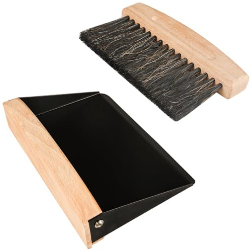 Small Dust Pan and Brush Set, Mini Hand Broom and Dustpan Set, Wooden Crumb Sweeper for Home Desktop, Sofa, Pet Care Household (Black)