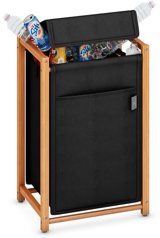 ADEL DREAM Bottle Collector Bin Bag Stand Bamboo Container for Empty Bottles Storage Container Old Glass Plastic Bottles Storage Room Kitchen Waste Container 80L Black