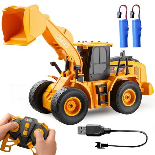 JOYIN Jouet de Voiture de Construction Télécommandé, Camion Tracteur Excavateur RC 2,4 GHz avec Lumière et Son, Jouet à Chargeur Frontal, Cadeau de Noël et d'anniversaire