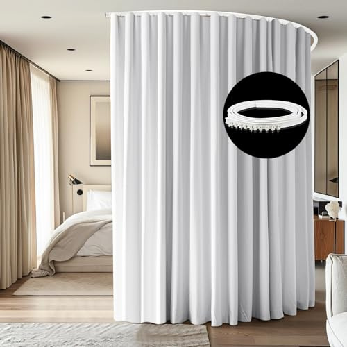 cbsroro Room Divider Ceiling Mounted Curtains Track Sets Extra Wide Blackout Curtain Flexible Tracks for Bedroom Privacy Partition Separator, 1 Panel White Drape and White Rail, W12.5 x H7ft
