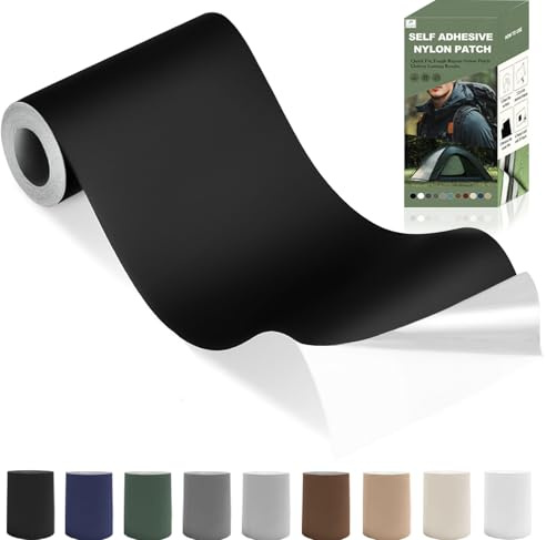 Nylon Selbstklebende Patches,1Rolle 200 * 7.6cm NylonReparatur Flicken,Selbstklebender Wasserdichte Reparatur Patch für Daunenjacke,Zelt,Rucksack (Schwarz)