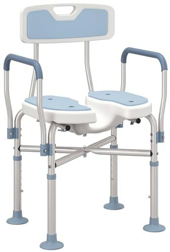 HOMCOM Shower Chair with Hygiene Cut-Out Seat Padded for Elderly Light Blue