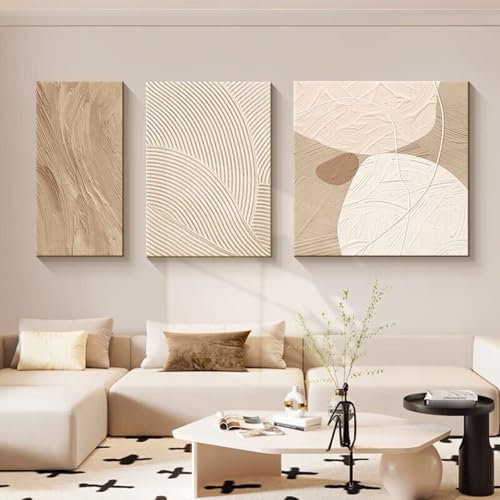 Dekoratives Gemälde für Wohnzimmer, 3er-Set, Sandstein-Wandkunst, Modern, Abstrakt, Handgefertigt, 3D-Reliefbilder, Hängende Gemälde, Wandgemälde, Wandkunst für Wohnzimmer, Schlafzimmer, Büro,C