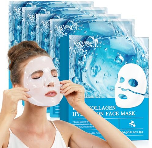 Collagen Mask Mascarilla de Colageno, Mascarilla Facial Colageno, Mascarilla colageno Facial Coreana, Iluminar el Color de La Piel, Reducir las Líneas Finas, Hidratante (4pcs)