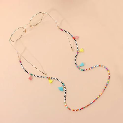 FUPOHUA Brillenband mit Kettenriemen, Gesichtsband für Damen, rutschfest, Mehrfarbig, Acrylperlen, Sonnenbrillenband, Perlenquaste, Zubehör