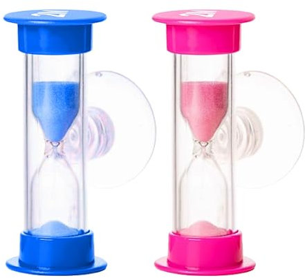 TecaherFav 2-Minuten Sanduhren mit Saugnapf – 2er Set Unzerbrechliche Sandtimer für Kinder, Klassenzimmer, Spiele, Zähneputzen (Rosa & Blau)
