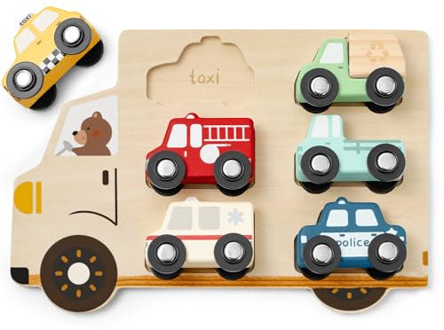 Atoylink Steckpuzzle Holzpuzzle Kinder mit 6 Holzauto Feuerwehrauto Polizeiauto Krankenwagen Spielzeug, Montessori Motorikspielzeug Puzzle Holzspielzeug Geschenk für Mädchen Jungen 3 4 5 6 Jahr
