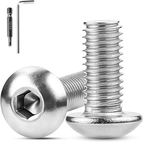 XRXYMQ 50 st. linshuvudskruvar M6 x 12 mm platt huvudskruvar insexnyckel 304 rostfritt stål skruvar runda huvudskruvar helgängade maskinskruvar för möbelinstallation trämontering sexkantig