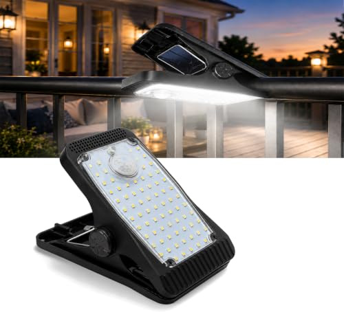 Hqynss Clip On Solar Light Outdoor 1500mAh, New Enhanced LED Outdoor Solar Light, Motion Detection Sensor Light, Waterproof Atmosphere Decorative Lights,Garage, Patio Umbrella (Cold Light 1-Pack)