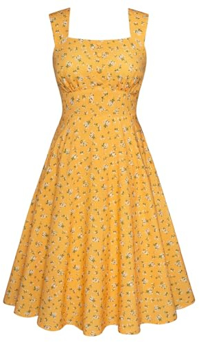 Belle Poque Yellow Floral Dresses for Women Cute Summer Midi Dress Floral Dresses for Tea Party S