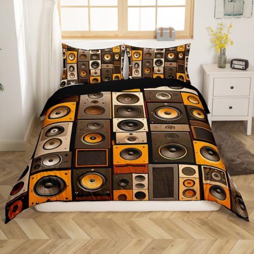 Feelyou Audio Bedding Set Twin Size, Cassette Tape Comforter Cover for Kids Boys Girls Audio Tape Duvet Cover Music Theme Bedspread Cover Microfiber Bed Set with 1 Pillow Case (No Comforter)