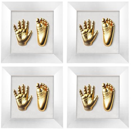 Your Design 3D-Bilderrahmenn: 4er-Set 3D-Abform-Sets Baby-Hand & Fußabdruck mit Holzrahmen, 24x24 cm (Handabdruckformen, Abdruck, Geburtstag)
