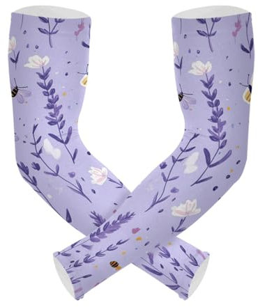 WDdZzyy 1 paio di manicotti rinfrescanti con fiori viola lavanda per bambini, protezione solare UV, tatuaggio, copertura per donne, pallavolo, basket, ciclismo, Grazioso fiore viola lavanda, Taglia