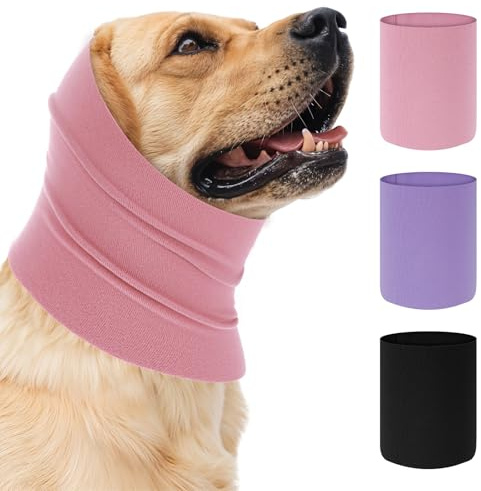 Oruola 3 Stück Ohrenschutz Hund,Gehörschutz Hund,Ear Protection Dogs für den Winter,Gehörschutz für Hunde,Beruhigende Hundemützefür Pflege Baden,Lärmschutz Katze (L, Schwarz+Lila+Rosa)