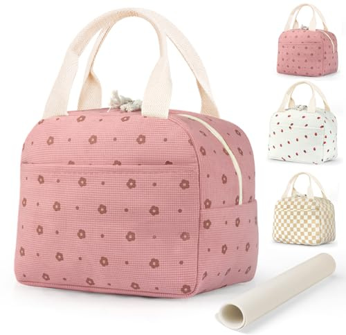Beautyshow Bolsa de almuerzo aislada para niños, niñas, mujeres, damas, bonita lonchera de pana con mantel individual, reutilizable, de gran capacidad, bolsas frescas para la escuela, trabajo, picnic