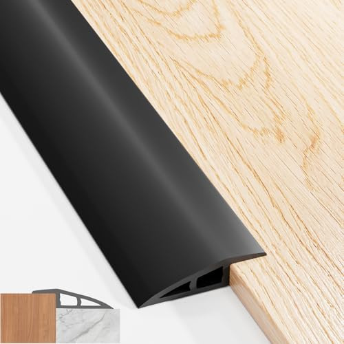 Perfil de Transición para Suelo, 100 × 5 cm PVC Tapajuntas Suelo Adhesivo, Embellecedor Suelos Desnivel Impermeable, Perfil Transición Suelo Desnivel de 5-10 mm (Negro)